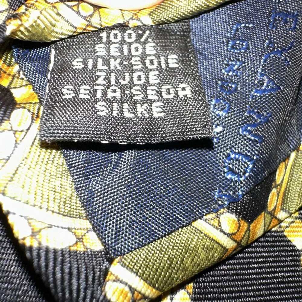 Alexandre London Pure Silk Black‎ Gold Green Men's Tie 58
